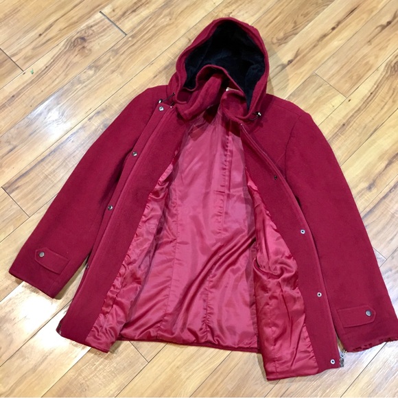 St Johns Bay cashmere red lined winter jacket pea coat wool preppy large XL - Picture 6 of 9